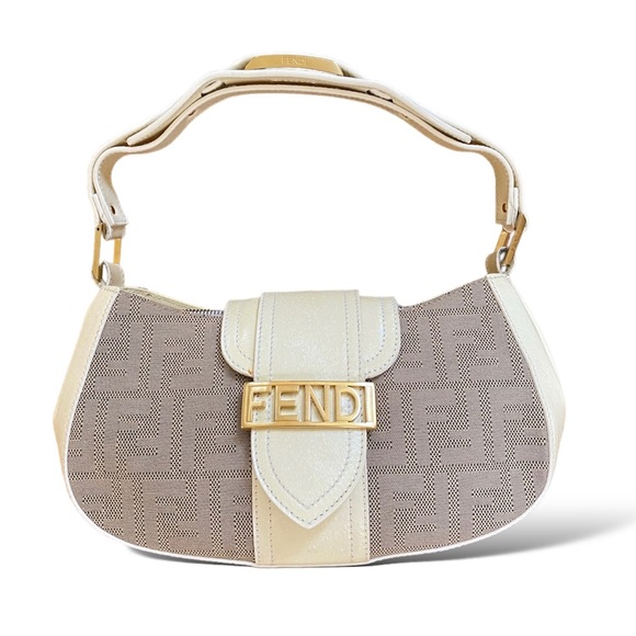 Fendi Handbags - FENDI Zucca Monogram Baguette Logo Plate Shoulder Bag Handbag